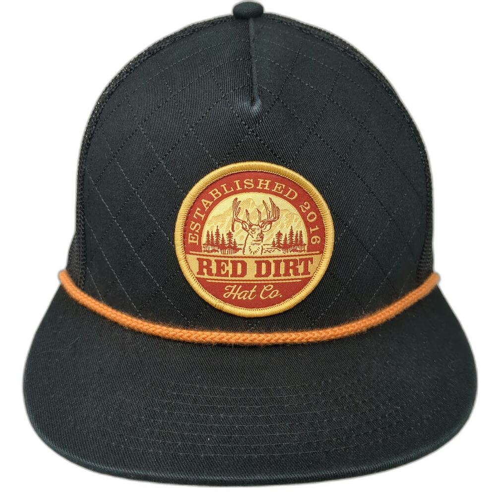 Red Dirt Hat Co Trucker Black One Size Rope Deer Buck Patch Quilted Mesh Snaps